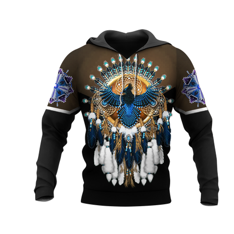 Powwow StoreHD00046 Mandala Green Thunderbird Native 3D Hoodie