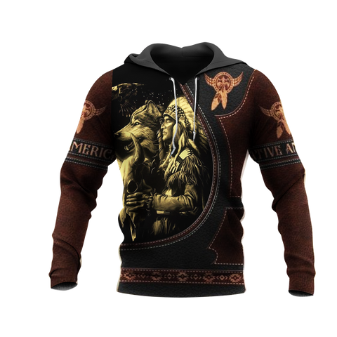 Powwow StoreHD00055 Wolf And Chief Native 3D Hoodie