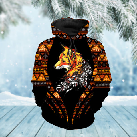 Powwow StoreHD00057 Wolf Feather Native 3D Hoodie