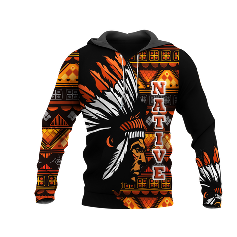 Powwow StoreGBNAT00650 Pattern Orange Chief Native 3D Hoodie