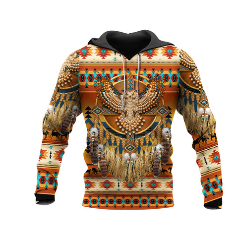 Powwow StoreHD00067 Orange Pattern Thunderbird Native 3D Hoodie