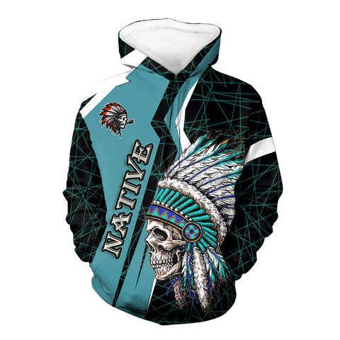 Powwow StoreGBNAT00651 Skull Headdress Native 3D Hoodie