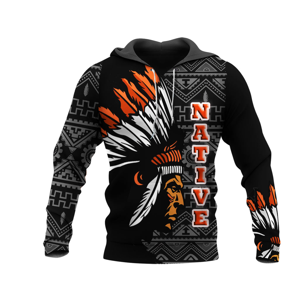 Powwow StoreHD00064 Pattern Black Chief Native 3D Hoodie