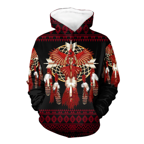 Powwow StoreHD00073 Red Thunderbird Native 3D Hoodie3D Hoodie