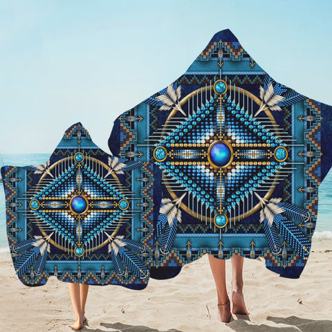 Mandala Blue Native American Pride Hooded Towel - Powwow Store