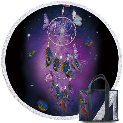 Purple Dreamcatcher Tassel Native American Beach Towel - Powwow Store