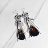 Black Feather Tribal Dream catcher Earrings - ProudThunderbird