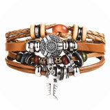 Tibet Stone Feather Multilayer Leather Eye Fish Charms Beads Native American Bracelets