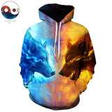 Ice and Fire Wolves Native American Design 3D Hoodies no link