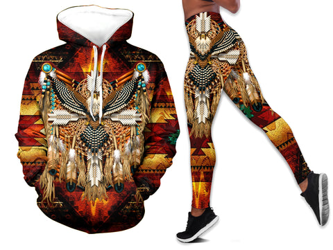 Powwow StoreHLS004  Pattern Brown Thunderbird Hoodie Legging Set