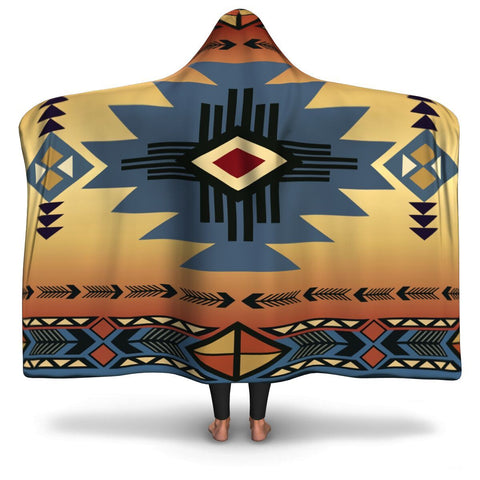 Southwest Blue Symbol Native American Design Hooded Blanket