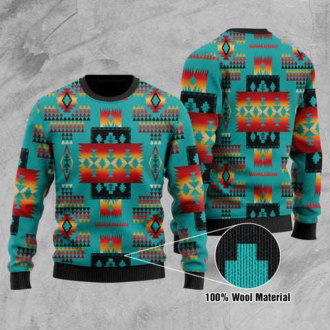 GB-NAT00046-01 Blue Native Tribes Pattern Native American Sweater