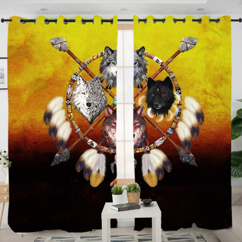 4 Wolves Warrior Dreamcatcher Native American Living Room Curtain - ProudThunderbird