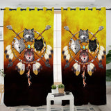 4 Wolves Warrior Dreamcatcher Native American Living Room Curtain - ProudThunderbird