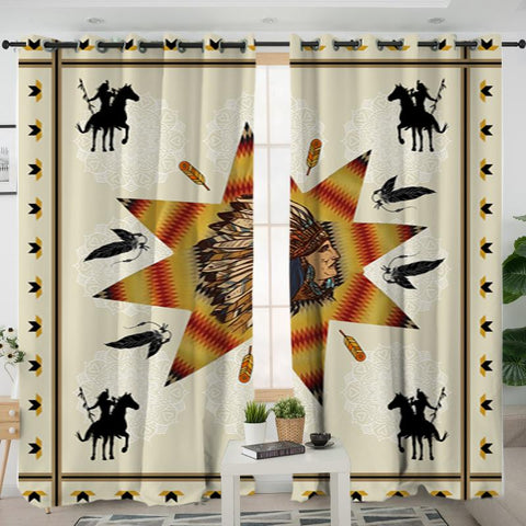 GB-NAT00011-01 Tribe Chief & Warriors Native American Living Room Curtain