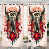 Bison Skull Head Pink Native American Living Room Curtain - ProudThunderbird