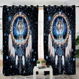 Galaxy Dreamcatcher Wolf Native American Living Room Curtain - ProudThunderbird