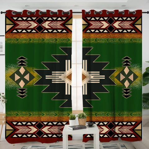 Southwest Green Symbol Native American Living Room Curtain