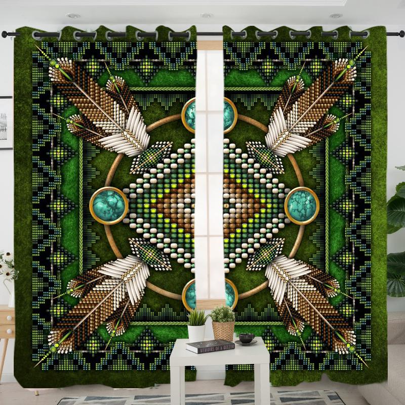 Mandala Green Native American Living Room Curtain