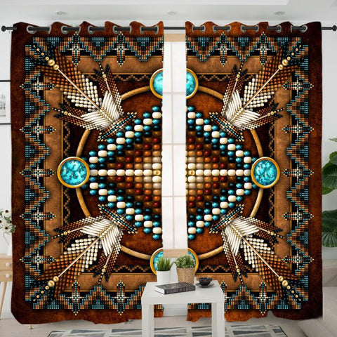 Mandala Brown Native American Living Room Curtain