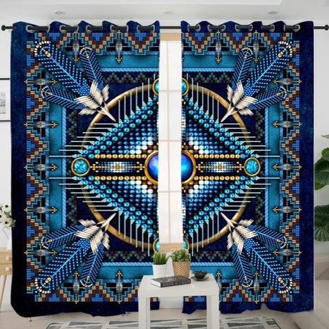 Naumaddic Arts Blue Native American Design Living Room Curtain