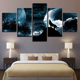5 Pieces Full Moon Night Forest Wolf Native American Canvas - ProudThunderbird