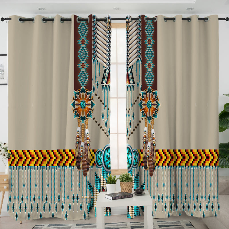 Powwow Store turquoise blue pattern breastplate native american living room curtain