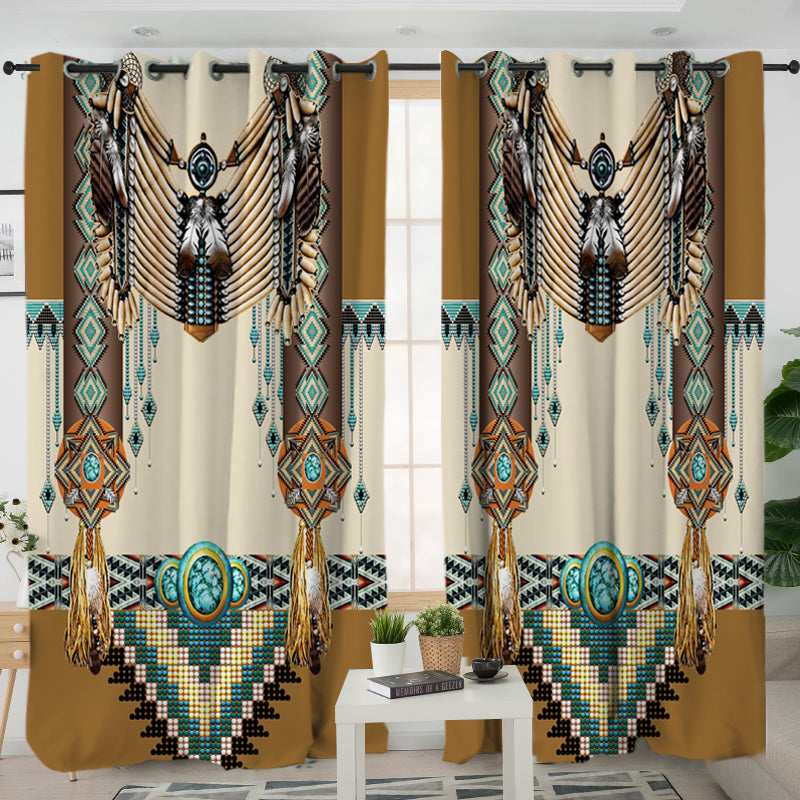 GB-NAT00059 Brown Pattern Breastplate Native American Living Room Curtain