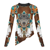 Powwow StoreGBNAT0044605 Blue Mandala Feather  3D Dance Long Sleeve Tshirt