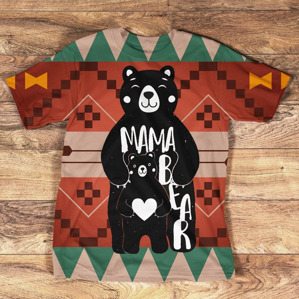 Mama Bear Baby Bear Heart Native American Design 3D Tshirt