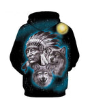 3D Hoodie Native American Wolf Print Pullover - ProudThunderbird