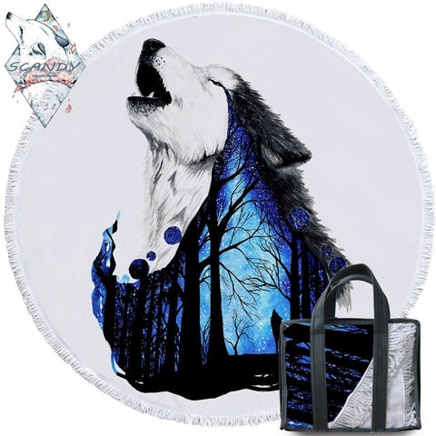 White Howling Wolf Native American Beach Towel