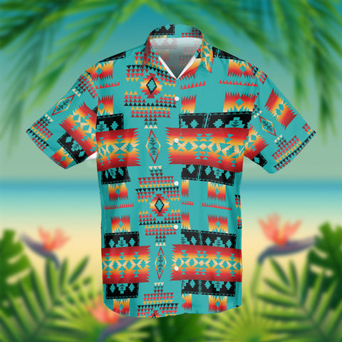 GB-NAT00046-01 Blue Native Tribes Pattern Native American Hawaiian Shirt 3D