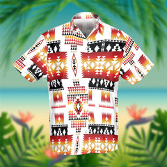 Native American Indian Tribal Chief Wearing A Hawaiian Shirt With Colorful,  Seamless Ethnic Pattern.