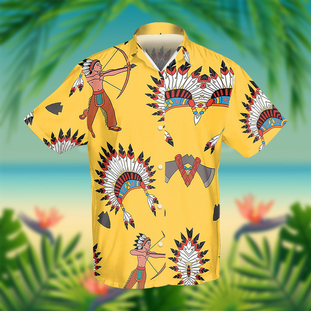 GB-NAT00308 Chief Hat Native American Hawaiian Shirt 3D