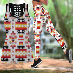Powwow Store gb nat00075 white tribes pattern mini native american hollow tanktop legging set
