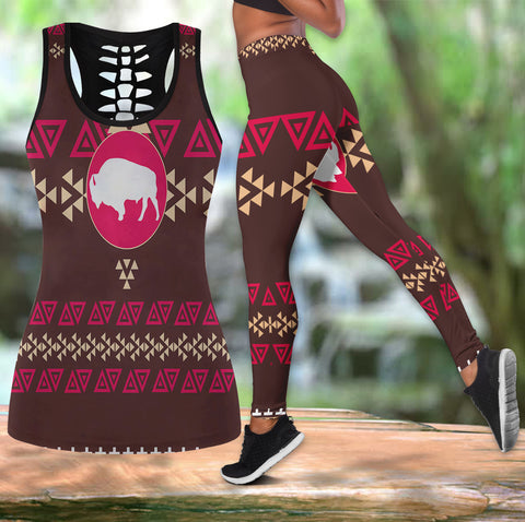 Powwow Store gb nat00161 brown bison native american hollow tanktop legging set