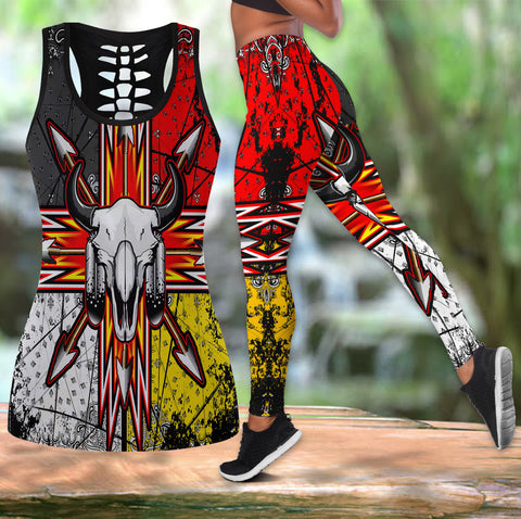 Native American Girl Hollow Tank Top And Legging 3D Hip Tight Women's Slim  Art Fitness Leggings Stretch High Waist Pants