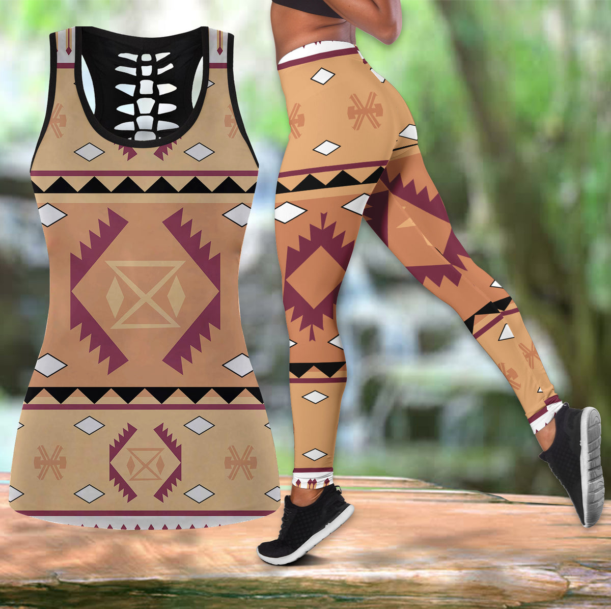 Powwow Store gb nat00185 tribe pink pattern native american hollow tanktop legging set