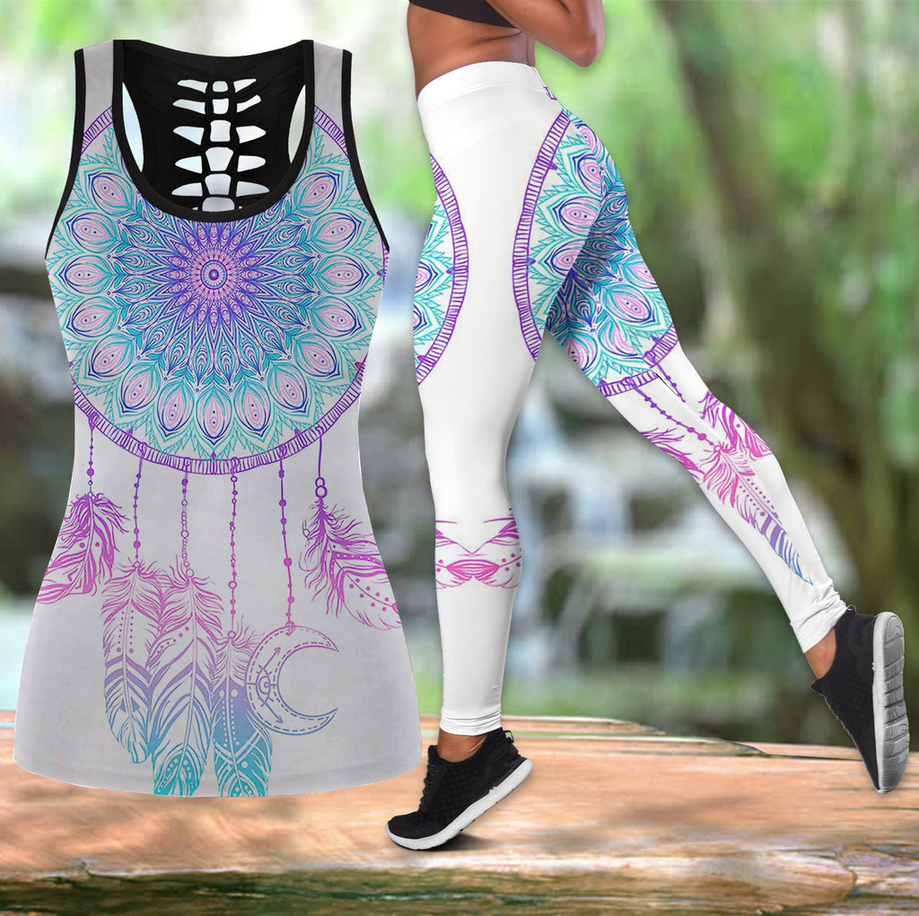 Powwow Store gb nat00286 blue dreamcatcher native americanhollow tanktop legging set