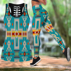 Powwow Store gb nat00062 05 turquoise tribe design native america hollow tanktop legging set