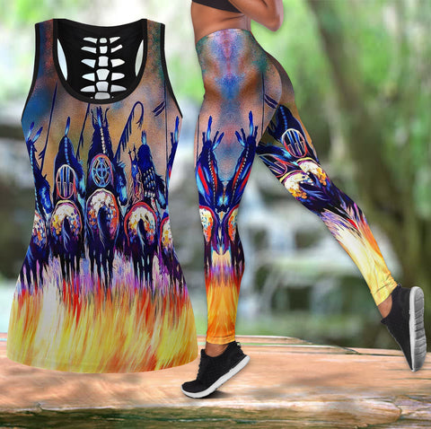 Powwow Store gb nat00013 5 warriors native american hollow tanktop legging set