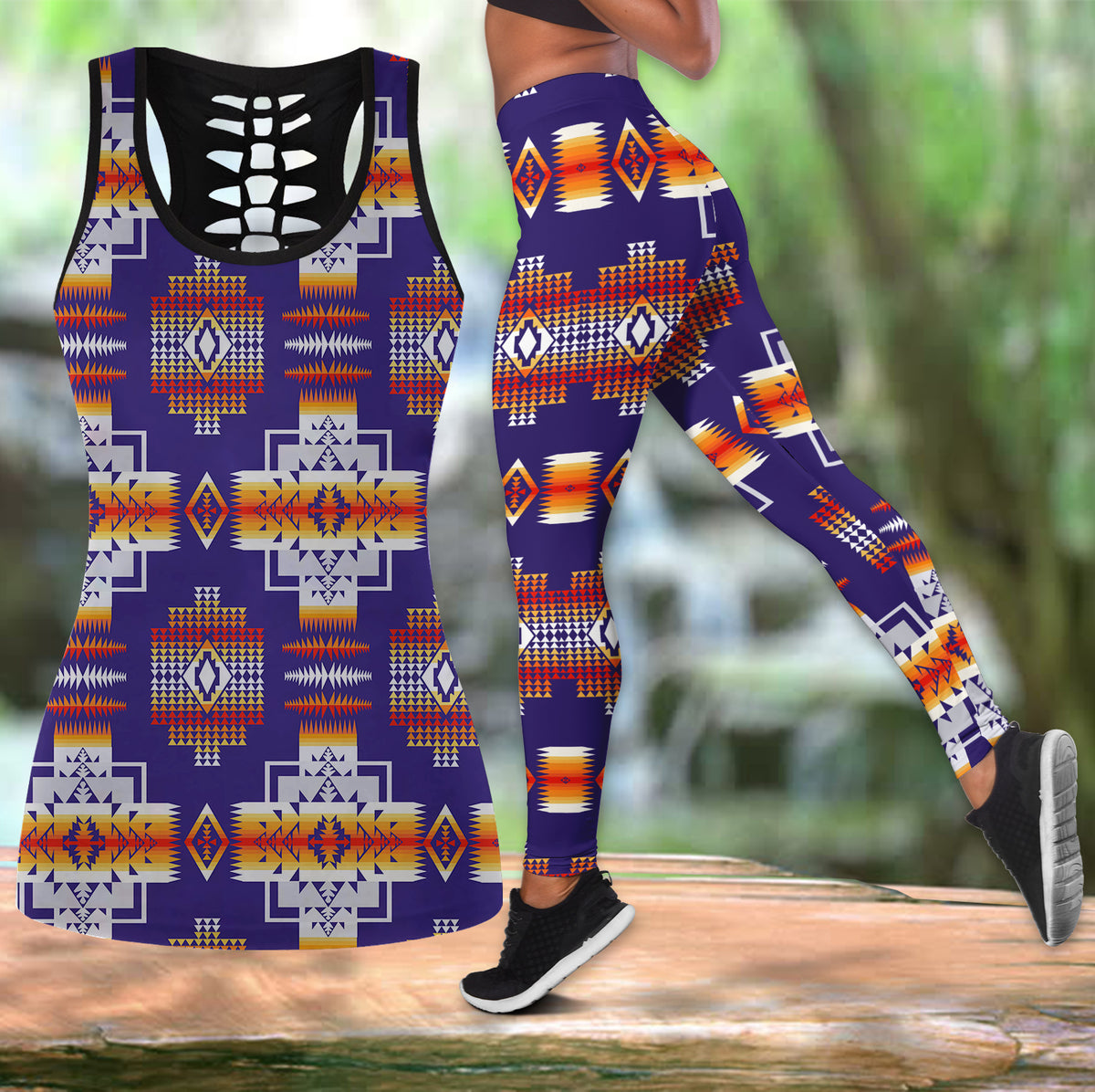 Powwow Store gb nat0004 purple pattern native american hollow tanktop legging set