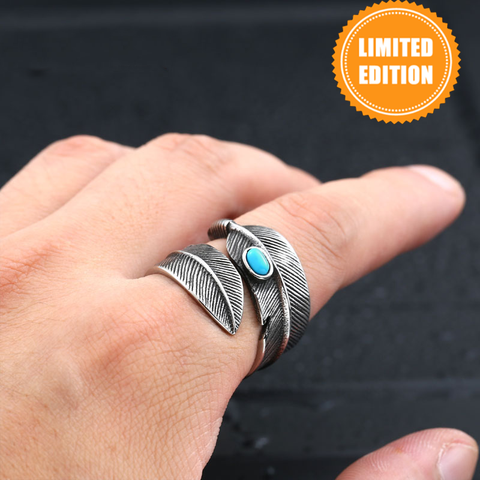 Feather Opening Ring With Stone - ProudThunderbird