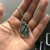 Native American Inspired Teardrop Turquoise Leaf Pendant Necklace for Women Boho Jewelry