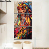 Native Feathered Girl 3 Pieces Native American Canvas