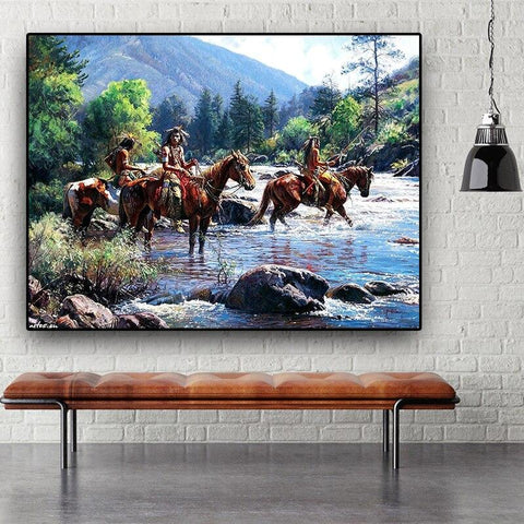 Native  Indian Landscape Abstract Oil Painting Canvas - Powwow Store