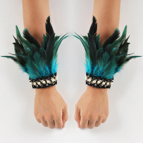 Powwow StoreNatural Rooster Feather Cuffs Women Detachable Wrist Cuffs Arm Warmer