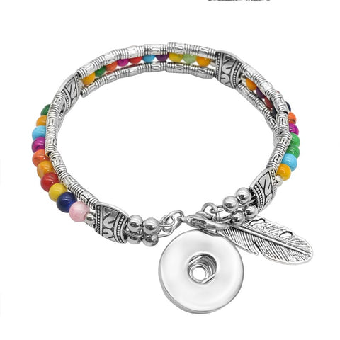 Powwow StoreColorful silver beads feather part snap bracelet Native