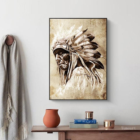 Native Man Portrait Painting Native American Canvas QT1437 - Powwow Store